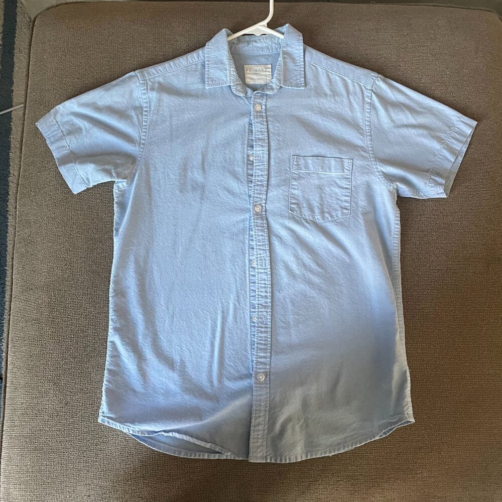 Primark Short Sleeve Button-Down Shirt Light Blue Small